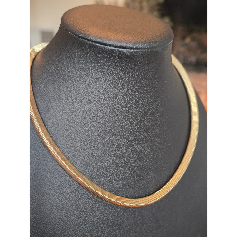 Gold Plated Omega Choker Necklace Vintage 14inch Foldover Clasp